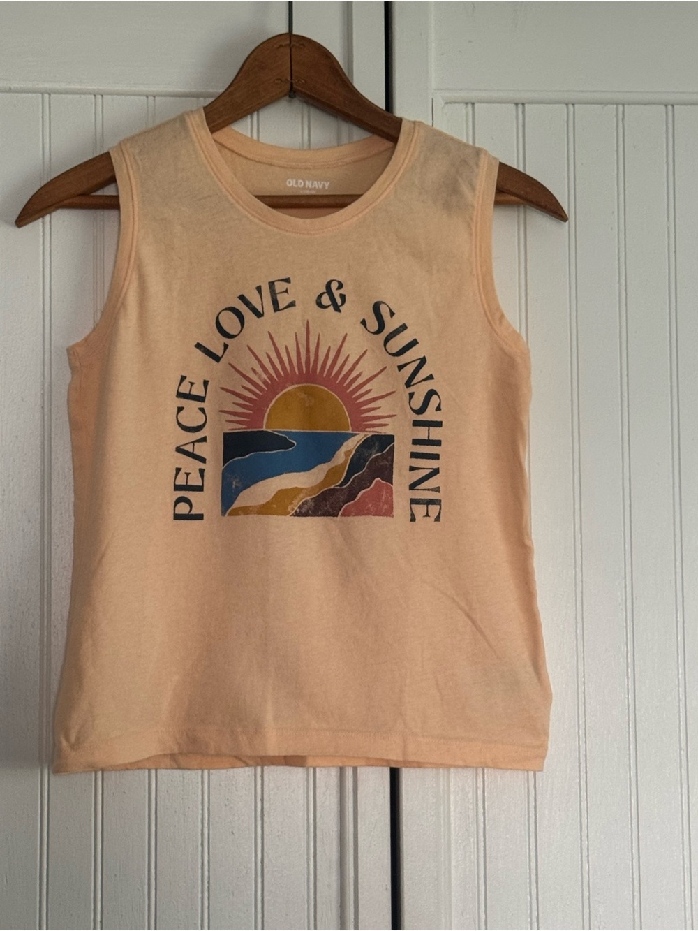 Old Navy Peach Tank Top with Sunrise Graphic